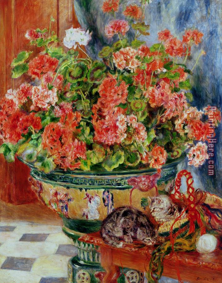 Pierre Auguste Renoir Geraniums and Cats